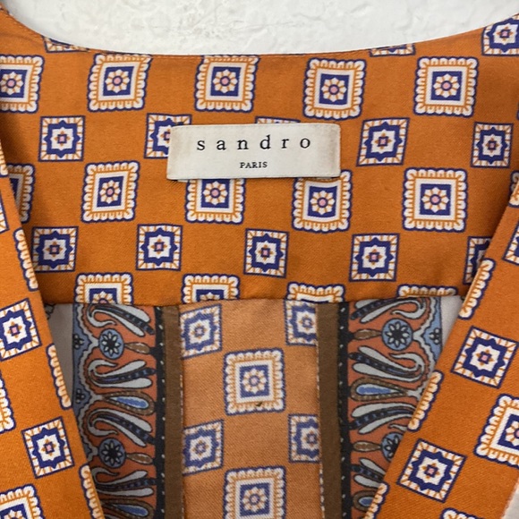 Sandro 2020 printed easy drop waist long sleeve dress size 4 - Picture 3 of 7